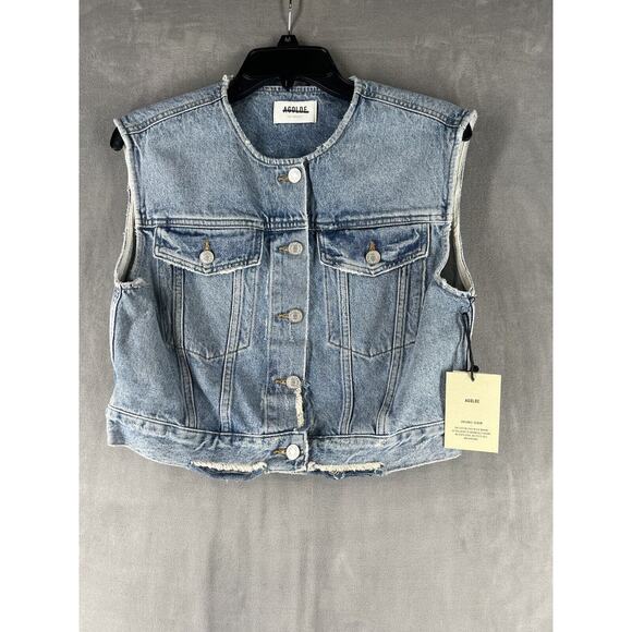 Agolde Leo Vest in Fray Size Large Denim Vest - Picture 2 of 8